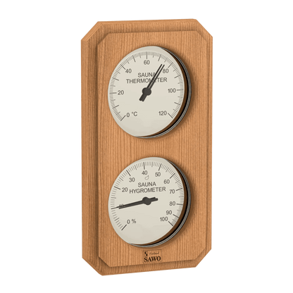 Termometer & Hygrometer til badstu - Vertikal: Osp, furu, sedertre - Badstugutta