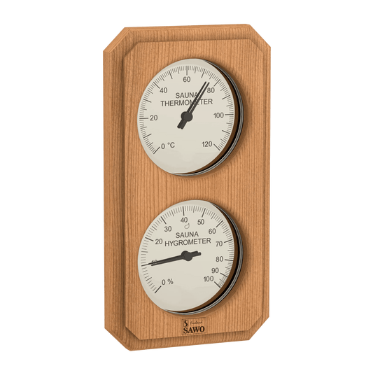 Termometer & Hygrometer til badstu - Vertikal: Osp, furu, sedertre - Badstugutta