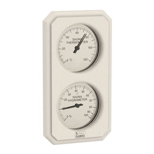 Termometer & Hygrometer til badstu - Vertikal: Osp, furu, sedertre - Badstugutta
