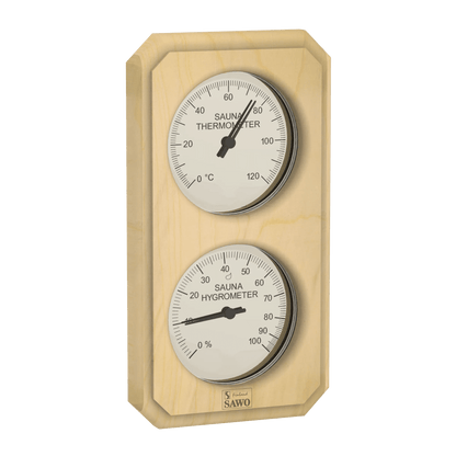 Termometer & Hygrometer til badstu - Vertikal: Osp, furu, sedertre - Badstugutta